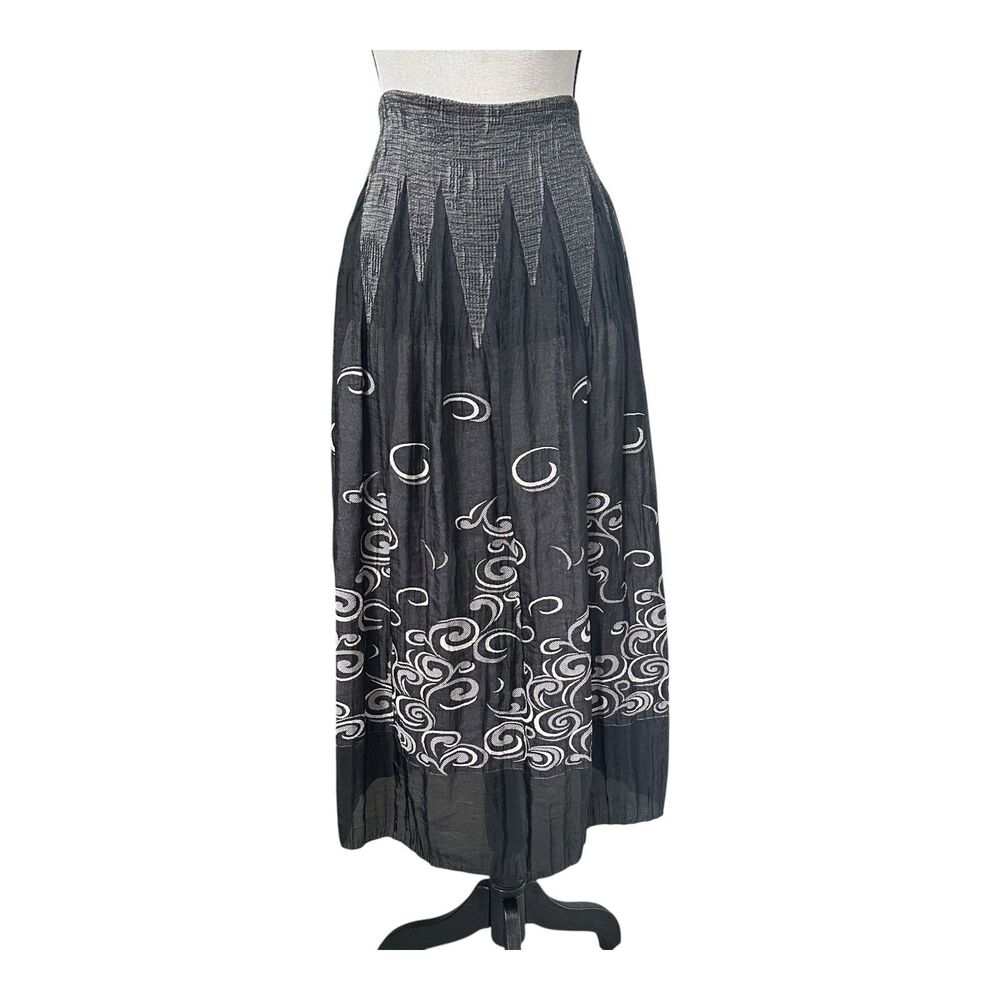 Lapis Anthropologie Maxi Skirt Black Gray Swirl Stretch Waist Boho One Size